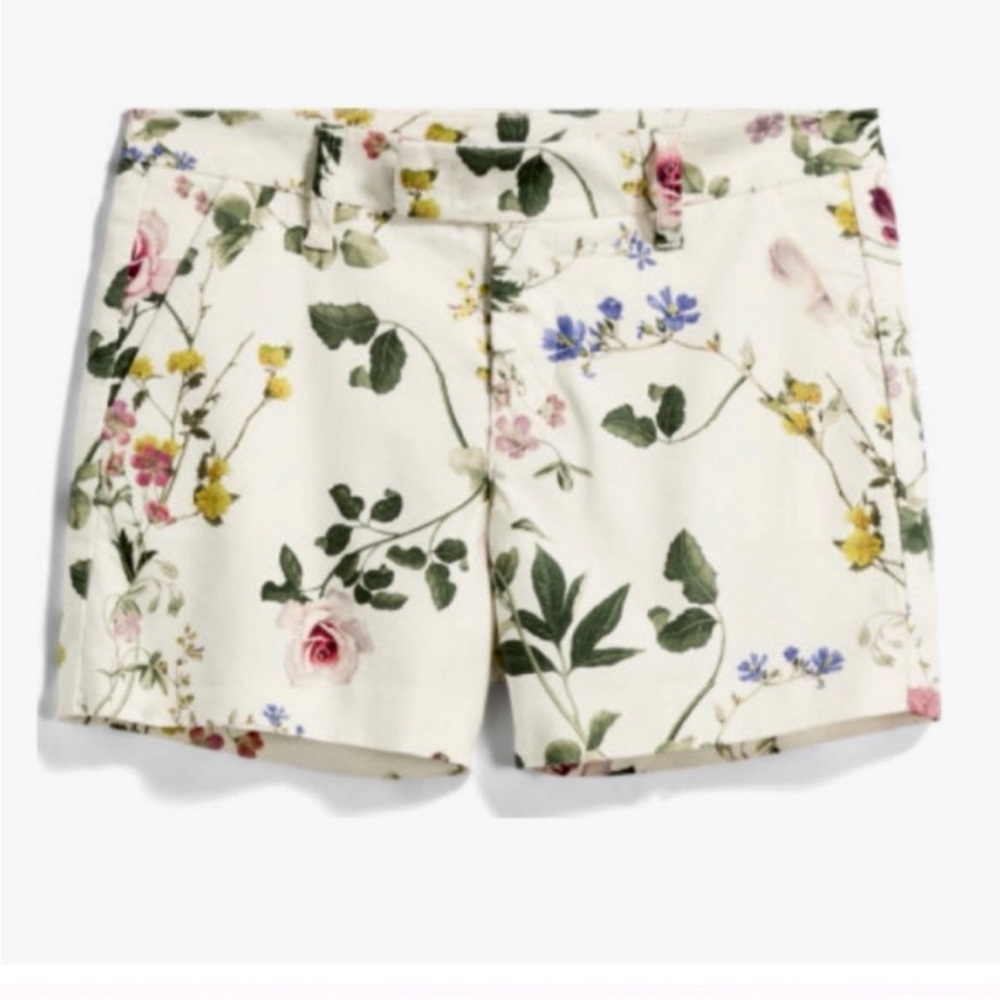 Level 99 by Anthropologie Women’s Floral Cream Shorts Size 26 Linen Blend